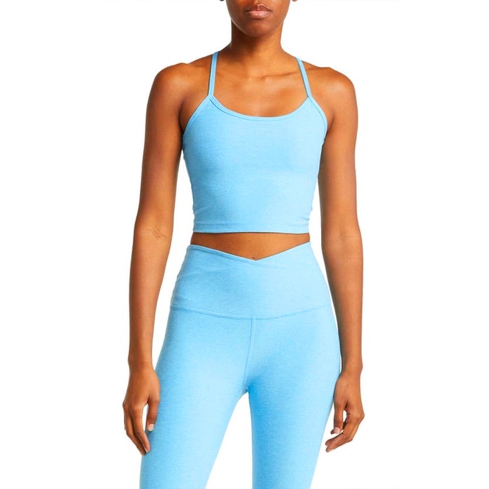 Beyond Yoga Spacedye Women’s Slim Racerback Cropped Tank Blue Grotto Size Large